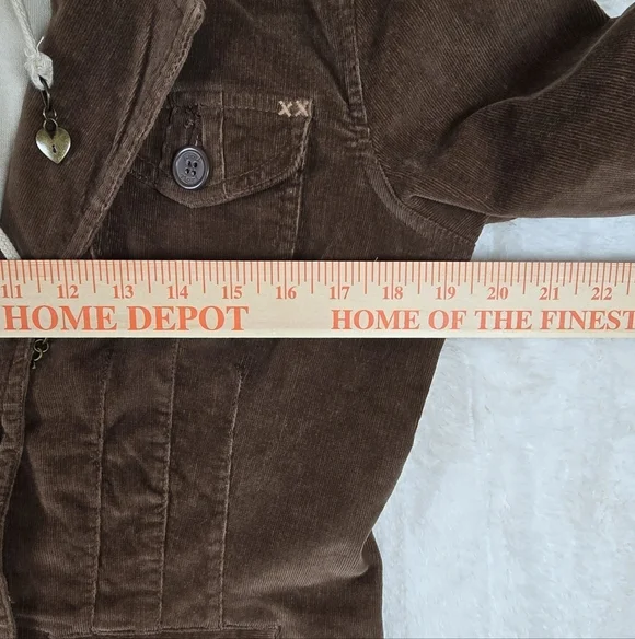 Nori Vintage Y2K Brown/Beige Corduroy Hoodie/Zip Up Blazer Size 1 Buttons - Picture 11 of 13